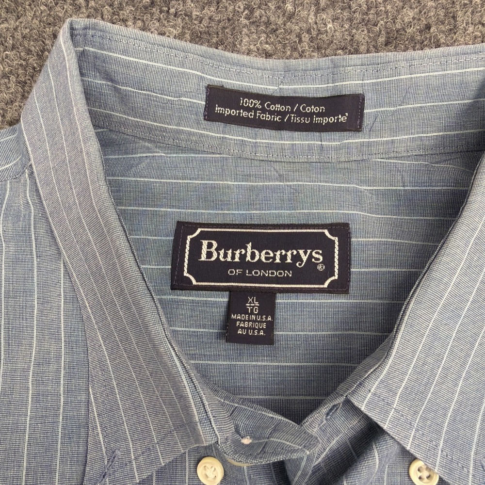 VTG Burberrys Men XL Striped Button Down Shirt Blue White Cotton Made In USA - Picture 2 of 7